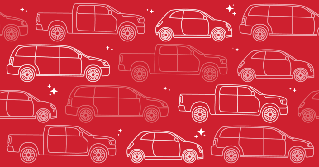 Drawings of cars on a red background