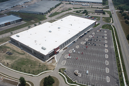 overhead view of tommy's express headquarters in holland, michigan