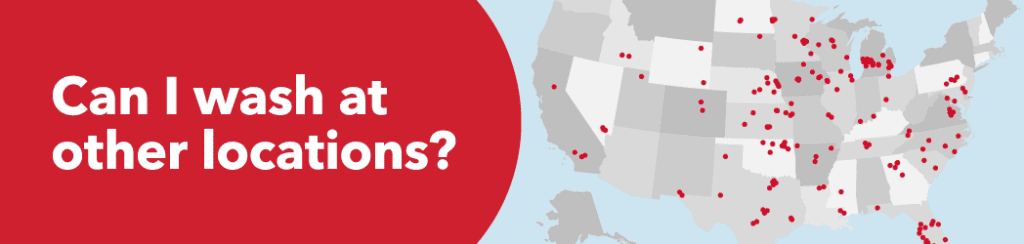 Can I wash at other locations? With graphic of the united states with red dots showing Tommy's Express locations